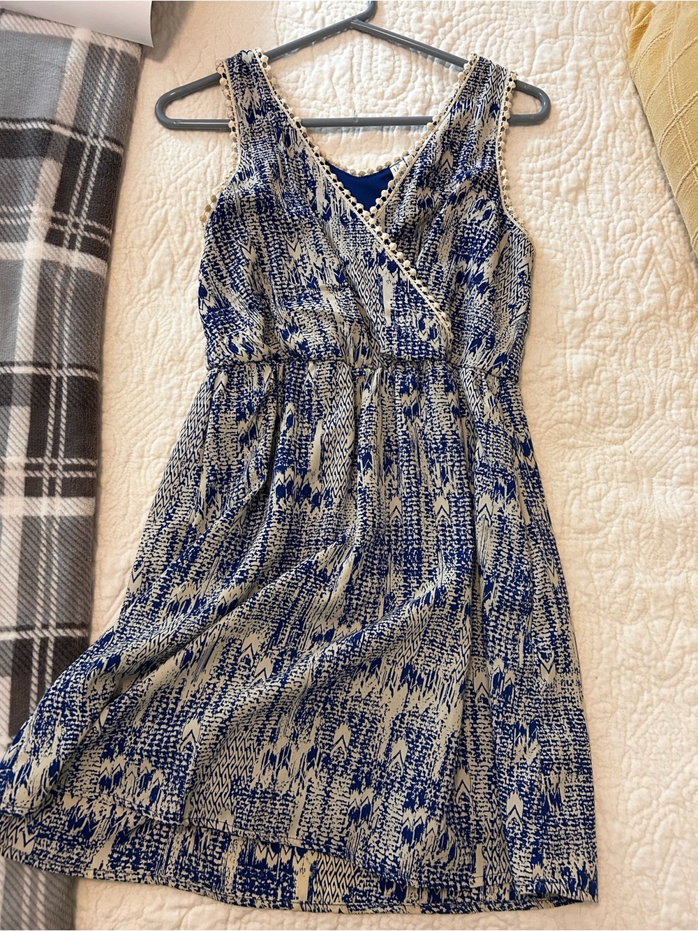 Pink Owl Blue and Cream Sleeveless V-Neck Midi Dress